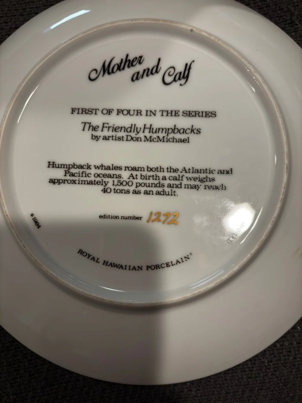 1984 plate “The Friendly Humpbacks” Don McMichael. Edition number - 1272 - Picture 3 of 3